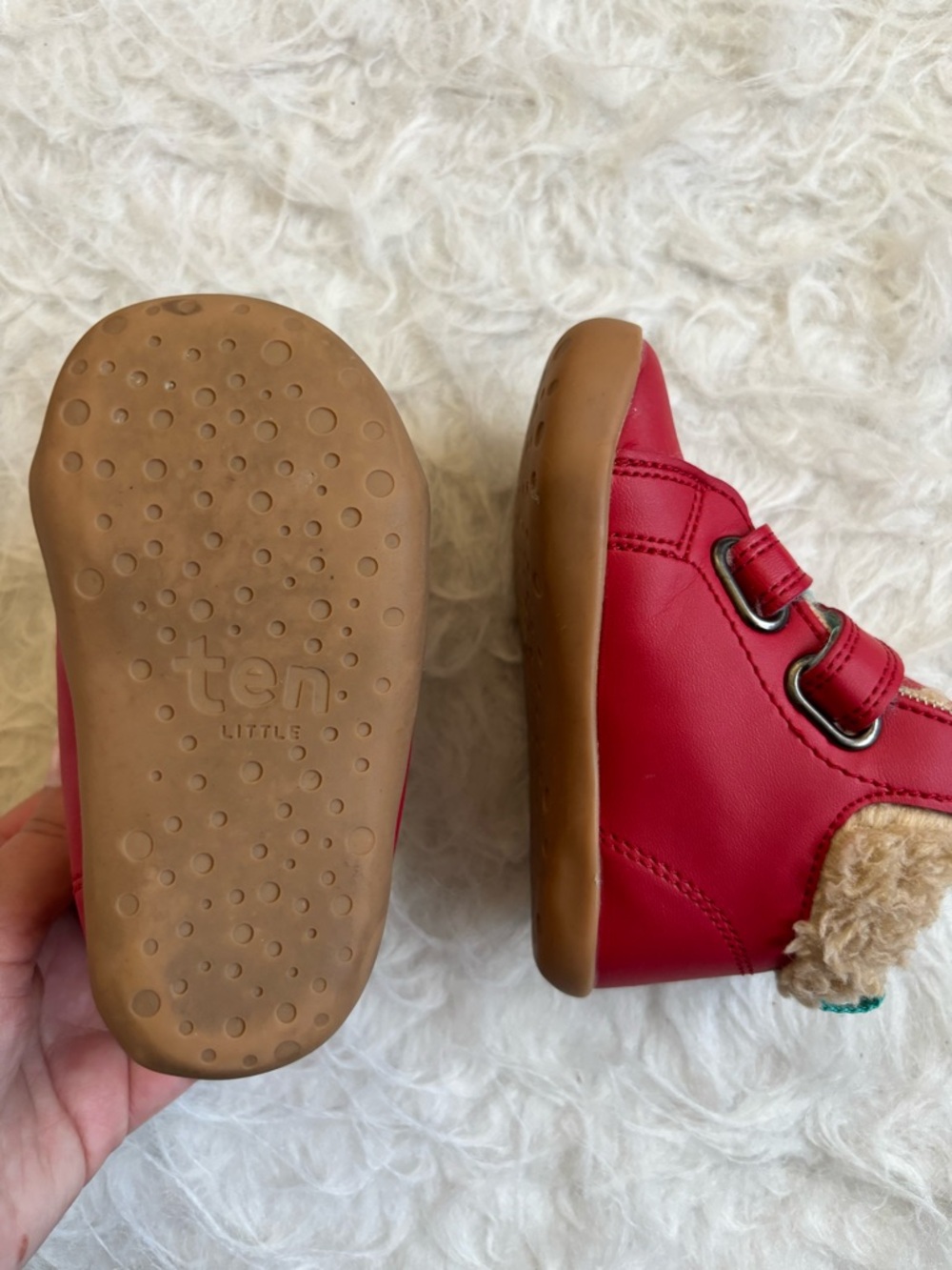 Ten Little Toddler Cozy Red Faux-Fur Lined Velcro Boots - Picture 5 of 5